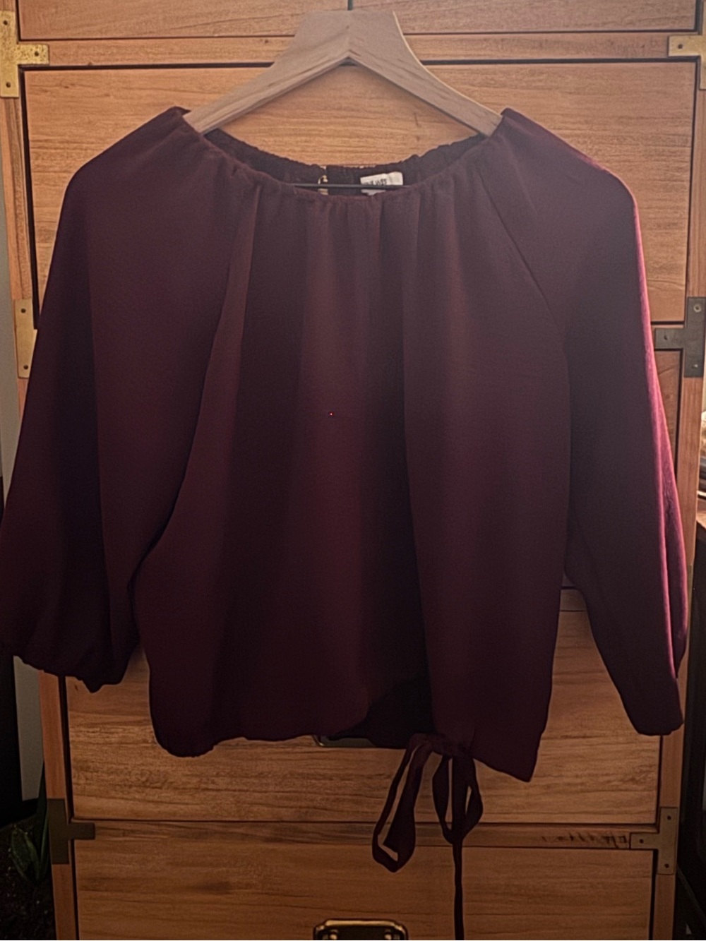 Womens Burgundy Blouse with Tie Hem